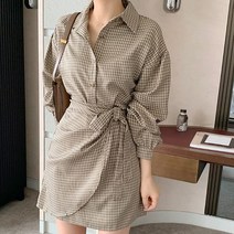 [랜덤플레이] 체크 카라 스트랩 프렌치 셔츠 원피스