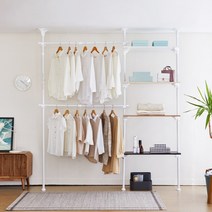 이지온 국민튼튼 행거 EO-306WOOD 드레스룸 스탠드 옷걸이 옷가게 우드 선반 서랍, 4종혼합