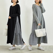 스타일아유 빅사이즈 루즈핏 박시 고방 깅엄 체크 롱 데일리 가을 원피스 맘룩 엄마등원룩 롱원피스