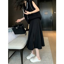 MOSAIRATION여성 라인 드레스 청바지 스커트 여름 밴딩 훌 스커트 롱 플레어 스커트