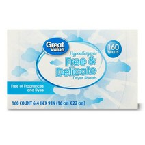 그레이트밸류 프리 델리케이트 저자극 건조 시트 160장 Great Value Free Delicate Hypoallergenic Dryer Sheets, 1팩