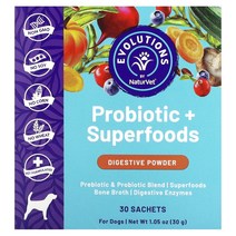 NaturVet 네이처벳 Probiotics + Superfoods Digestive Powder For Dogs 30 Sachets 0.03 oz (1 g) Each 프로, 1개