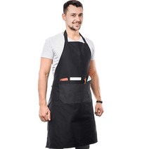 Haspi 1팩 조절 가능한 넥 스트랩 빕 앞치마 남성용 여성용 5개 포켓 셰프 주방 요리 서빙 전문 작업 그릴 바베큐 두꺼운 면 남녀공용 긴 타이 블랙, 1, Black_1, Black