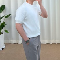 (5컬러) 남자 여름 캐시 골지 캐주얼 부드러운 반팔 라운드니트