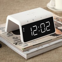 SZIN 무소음 전자 LED 탁상시계 알람 스마트폰 15W 고속 무선 충전 거치대 아이폰 갤럭시 급속 충전기, 화이트