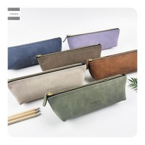 대학생필통 가죽 PU 스웨이드 중 고등 학생 펜파우치, 베이지