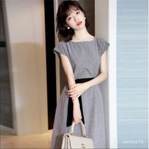 TANC TANC 린넨 면 라운드 벨트 슬림 와이드 엘레강스 원피스