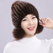 밍크 모피 퍼 니트 여성 방한 모자 3방울