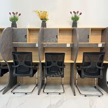 스터디카페책상 책상책장세트 고등학생책상 칸막이 독서실책상의자 자습실, 그레이 웜화이트 3연결테이블