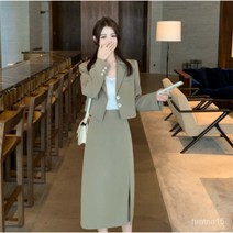 TANC 슈트 캐주얼 쇼트 아우터 트임 롱 반신 스커트 투피스