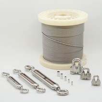 스텐 와이어 로프 줄 10M(수량추가시 연결된 길이 한줄 출고) 스텐와이어클립(연결 체결 부속) 스텐턴버클(와이어 텐션 조절) 와이어줄, 알미늄슬리브2mm용 10개 묶음