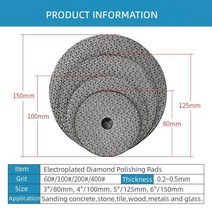 콘크리트폴리싱 3"/4"/5 전기 도금 다이아몬드 샌딩 패드 그라인딩 디스크 유리 화강암 대리석, [03] 200, [02] 4 인치, [01] 1 개, 03 200_02 4 인치_01 1 개
