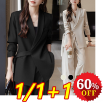 1/1+1 패션감 벨티드 정장 와이드 팬츠 세트 여성 슬림핏 비즈니스 캐주얼 슈트