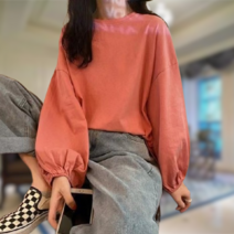 여성용 루즈핏 밴딩 긴팔 티셔츠 AJWISN23698