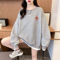 피케 빅사이즈 여성 봄가을 얇은 긴팔 맨투맨 여한국판 루즈핏 패치워크 상의 인플루언서
