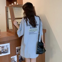어나더드림 여성용 새러데이 프린팅 루즈핏 롱 반팔 티셔츠