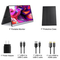 커브드 보조 노트북 듀얼 모니터 15.6 인치 터치 스크린 QLED 휴대용 1080P IPS 100% DCI-P3 게임 모바일 디스플레이 안드로이드 iOS 전화 X 박스 스위치 P, 01 Black with case_03 AU 플러그
