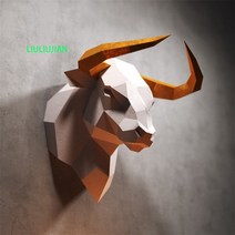 50cm 황소 머리 페이퍼크래프트 DIY 3D 입체 벽장식 동물 헌팅트로피 종이 Hiuha 증정, 라이트 그레이