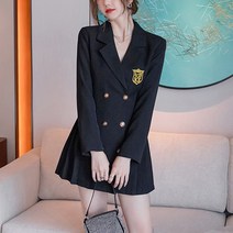 Amaethon 가을 여성 하객 정장 오피스룩 브이넥 미니 원피스