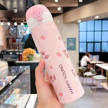 304 스테인레스 스틸 대용량 보온병 컵 남녀 한국어 버전 간단한 물 컵 고가 휴대용 컵, 핑크 폭스 500ml, 싱글 컵
