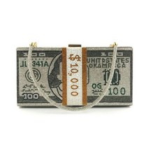 돈 클러치 라인석 지갑 10000 달러 더미 현금 이브닝 핸드백 숄더 웨딩 디너 백
