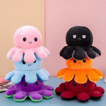 반전 문어 인형 양면 뒤집기 감정 표현 리버시블 아기 애착인형 미니, 퍼플블루