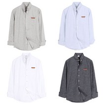 스타일도사 남자캐주얼셔츠 봄 여름 슬림핏 긴팔 포켓 가죽탭 파스텔 톤 와이셔츠