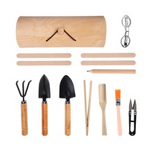 원예 도구 세트 (14 pcs) 정원 식물을 위한 삽 삽 갈퀴 케어 하우스 식물 화분 선인장 야채 식물 도구 즙이 많은, 다중, 검은 베이지, 나무 철강