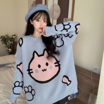 아이티나 냐옹해봐 박시티 여성니트티 데일리티셔츠 여성롱니트티