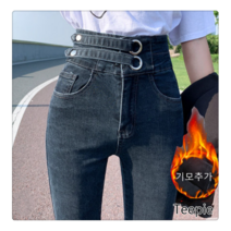 티피/Teepie 높은 허리 청바지 여성의 새로운 봄과 가을 스트레치 꽉 끼는 피트 겨울 봉제 벨벳 바지