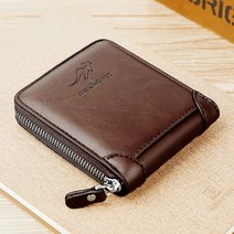 남자 남성 가죽 카드 반 장 지갑 월렛 에이커 캥거루 도난 방지 브러시 소자 지퍼 짧은