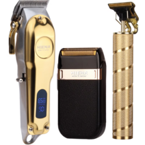 왈 바리깡 헤어 클리퍼 골드 메탈 실버 프로 바버 트리머 면도기 무선 usb충전, 04.3개 세트