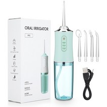 구강세정기 물치실 치간세정기 irrigator 워터 제트 치아 미백 청소기 물 flosser 휴대 irrigator teeth water thread teeth 4 팁, 초록