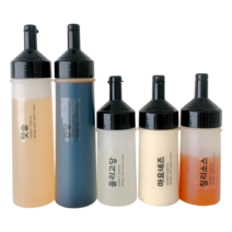 국내산 소스통세트 5개 블랙캡 - 투명라벨 18종, 5개입, 300ml