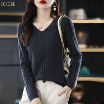 DFMEI 하프 브이넥 풀오버 긴팔 니트 레깅스 여자 스웨터 이너 니트 탑