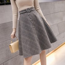 미루시노 여성 겨울 소프트 베이직 모직 기모 미디 롱 플레어 a라인 스커트 RIB1846