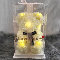 장미 곰돌이 로즈베어 플라워 기념일 선물 [ I Love you레터링+LED포함], 화이트S