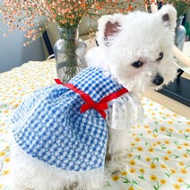 PETCIRCLE-강아지 옷 격자 무늬 리본 거즈 스커트 드레스 작은 강아지 애완 동물 고양이 봄/여름 귀여, 01 Blue_02 S