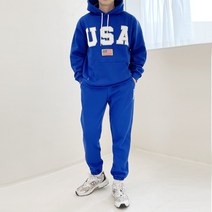 베럴댄나우 남자 특양면 기모 USA 자수 오버핏 후드 맨투맨 조거팬츠 트레이닝복 세트