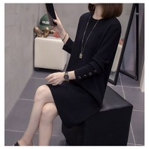 빨강몽키 9356 여성 가을 겨울 빅사이즈 니트원피스 미디원피스 라운드넥 소매 단추포인트