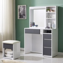 빌리브 LED 화장대 침실 입식 크래식 수납형 서랍 900 템바보드, 화장대의자, 그레이