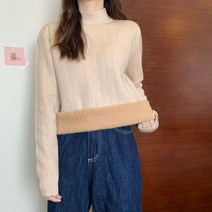 코발트블루 파란 부드러운 스웨터 니트 모의 목 플러시 솔리드 컬러 용 두꺼운 따뜻한 탑 가을 겨울 패션
