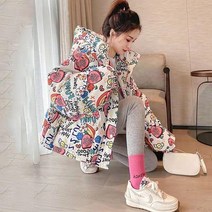 여성 여자 패션 패딩 점퍼 잠바 겨울 다운 오리털 프린트 하트무늬 인쇄 빈티지 3종 칼라