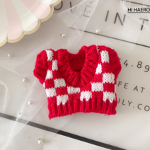 아이돌 인형옷 20cm 체크 조끼 레이스 셔츠 세트 베이비돌 무속성 목화솜 면 솜뭉치, 20센티, 체크 나시 레드