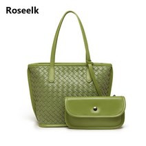 Roseelk 여름 숄더백 미니 위빙백 파우치 세트 쇼퍼백