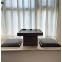 좌식테이블 거실 낮은 좌식 커피 티 다용도 발코니 창가 베란다 테이블 책상, 블랙오크 + 시트쿠션 2개