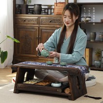 원목 우드 목재 다과 상 미니 좌식 테이블 다다미 일본식 차 교자 상 접이식 테이블, 60x35x24 면두께 3cm