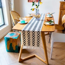 술 테이블 타월 짠 긴 테이블 러너 커버 타월, MX10 흰색 검은 육각형. 린브 술, 30*160cm