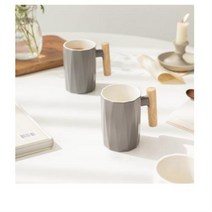 쓰임 우드 핸들 롱머그컵 340ml, 2개, 차콜