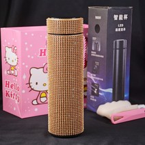 500ml 스마트 온도 디스플레이 다이아몬드 보온병 병 스테인레스 스틸 물병 블링 라인 석 진공 플라스크 커, 12 금_01 500ml